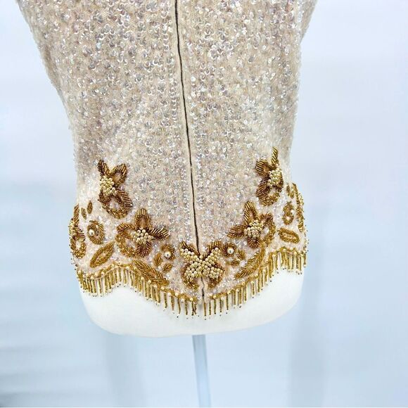Vintage Top Tank Blouse Hand Beaded Gold Size M - Picture 9 of 13